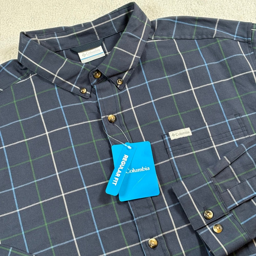 Columbia Rapid Rivers II Long Sleeve Shirt Mens XL Navy Blue Plaid AM7968 NEW
